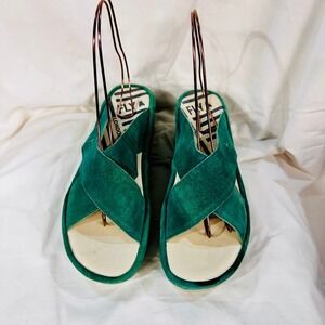 Fly London Womens Green Suede Platform Wedge Crisscross Slide Sandals Size 10/41